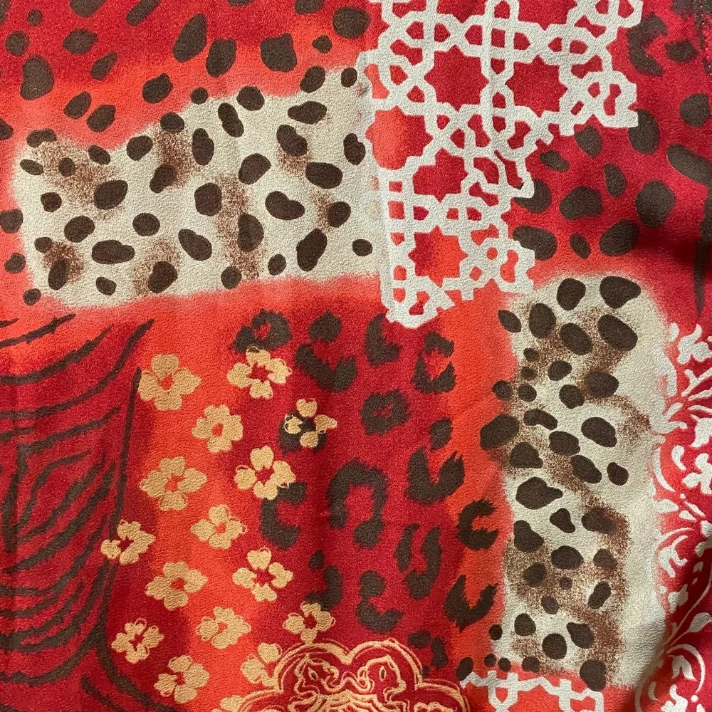 Maggie Barnes Vibrant Red, Cream, brown and Orange Patterned size 32W duster
